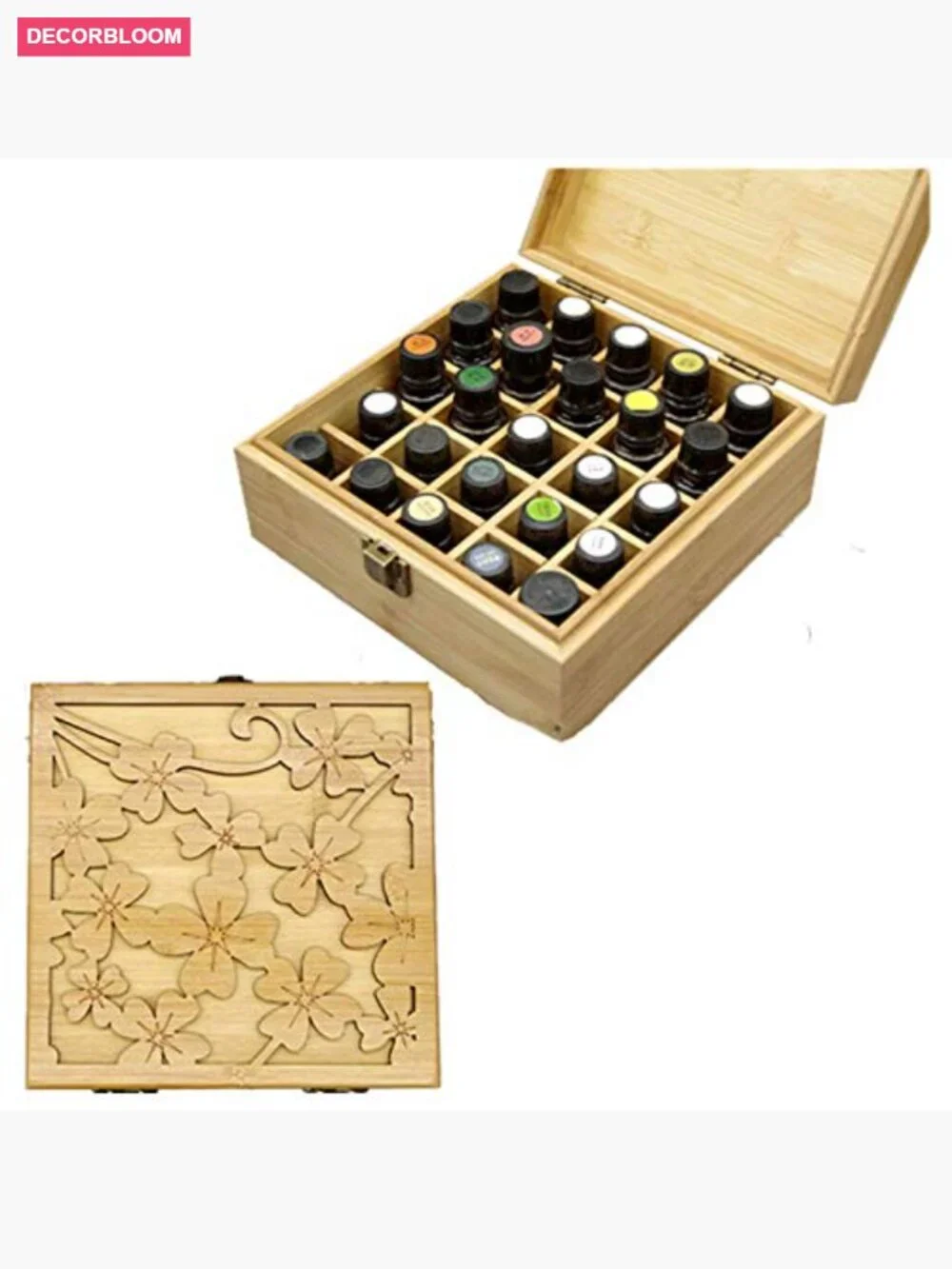 Wooden Essential Oil Storage Box with Label - Holds 25 Bottles